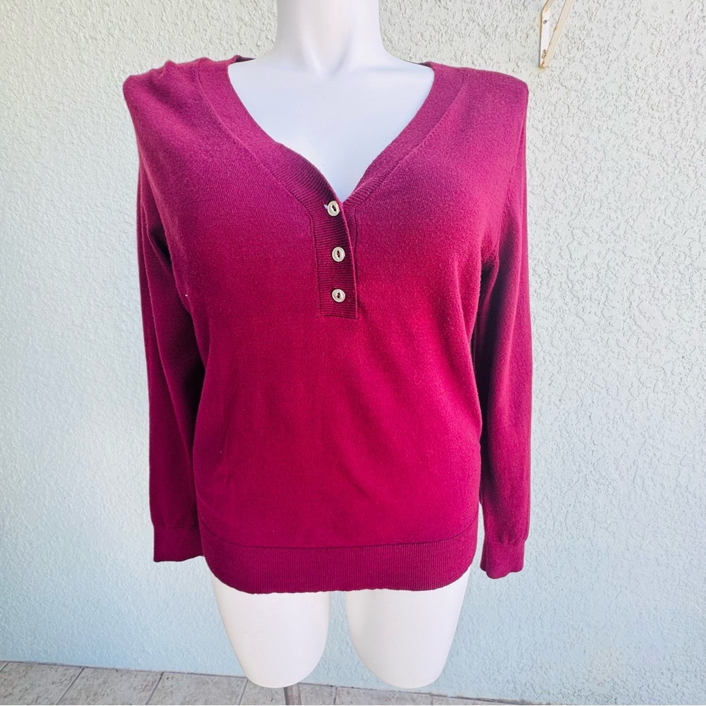Lane Bryant 14 16 burgundy red long sleeve blouse autumn romantic feminine top